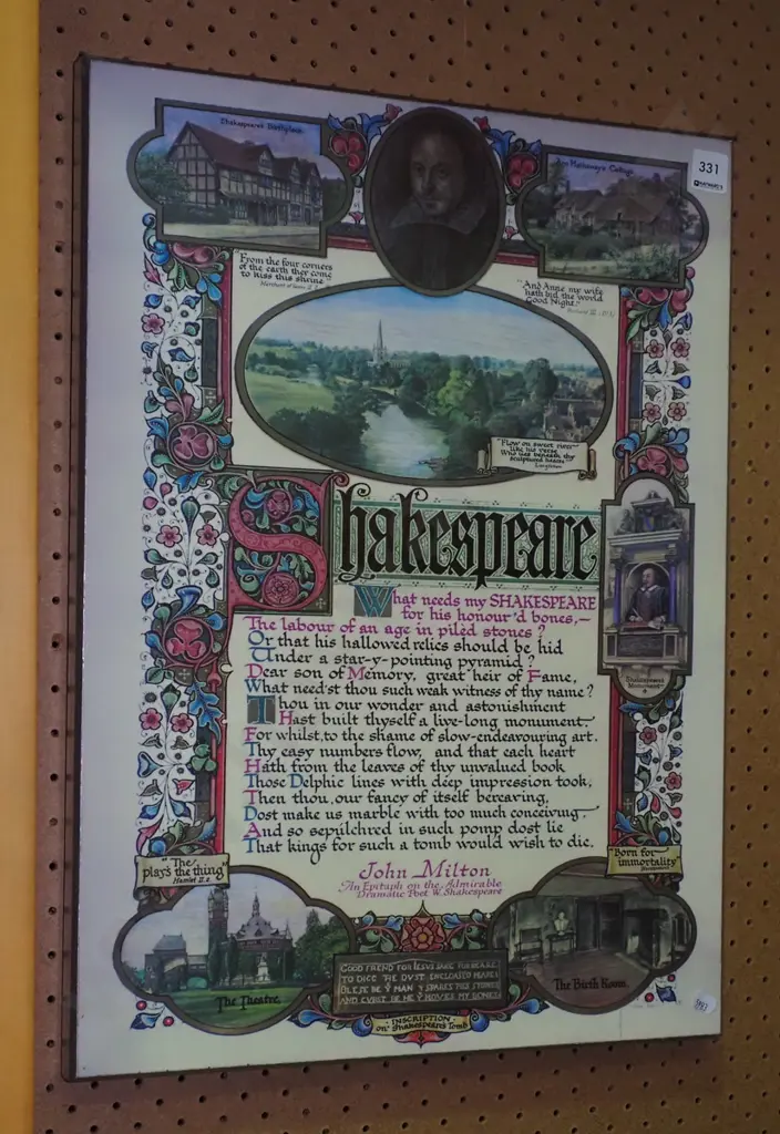 poster print on board - John Milton epitaph to Shakespeare Image 1++