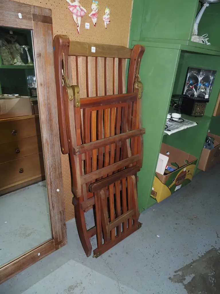 hardwood and brass ship's lounger Image 1++