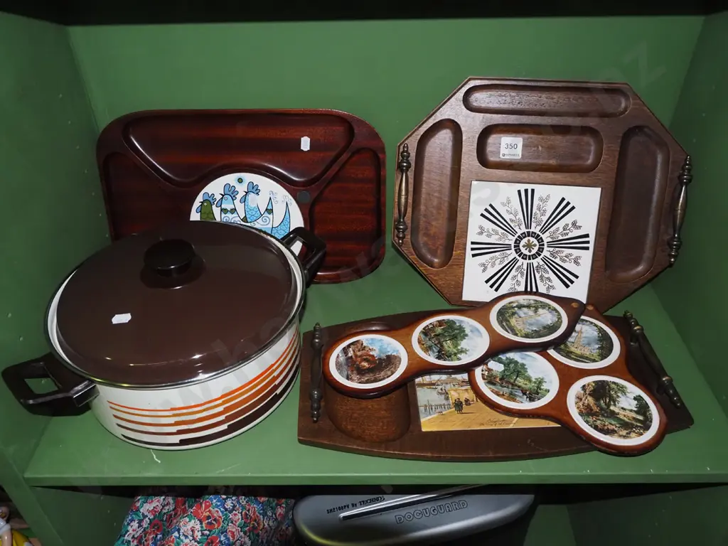 various wood and ceramic serving trays, retro cast iron casserole Image 1++