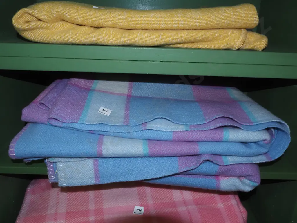 2x blue and pink checked woollen blankets Image 1++