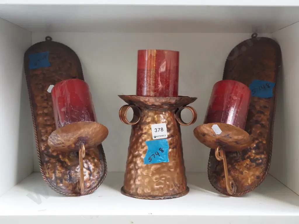 copper candlestick, 2x copper wall mounted sconces Image 1++