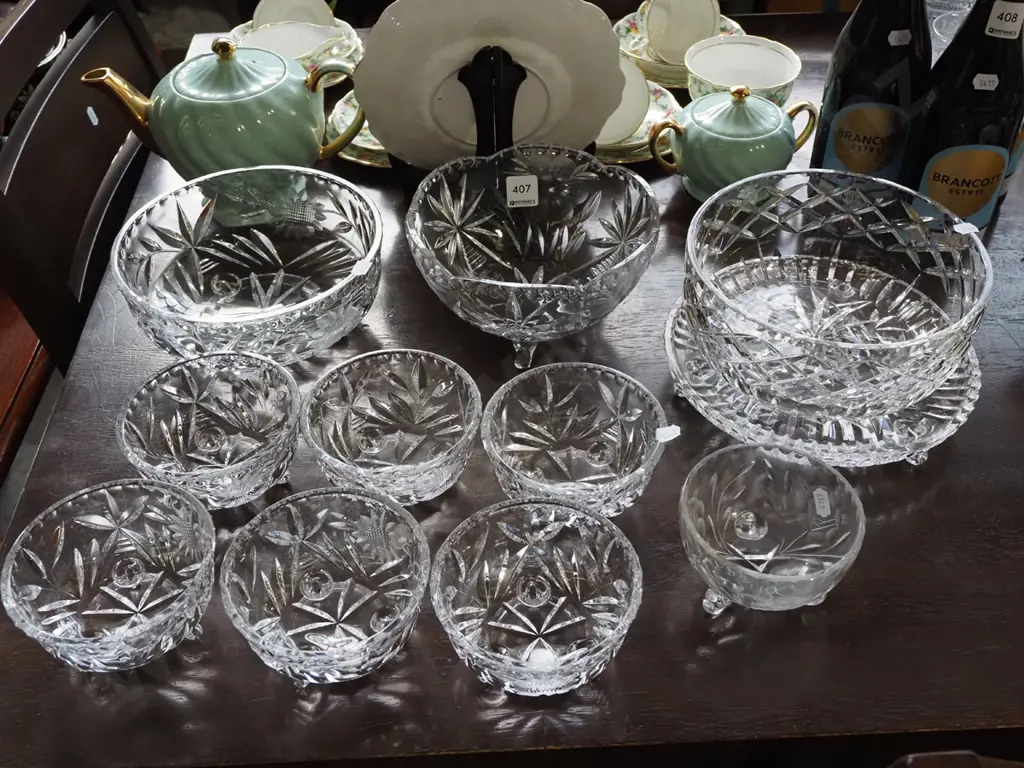 cut crystal sweet set, bowls, cake plate etc Image 1++