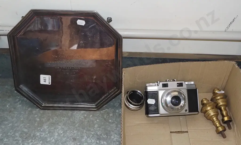 plated presentation tray, 35mm Agfa camera, solid brass handles Image 1++