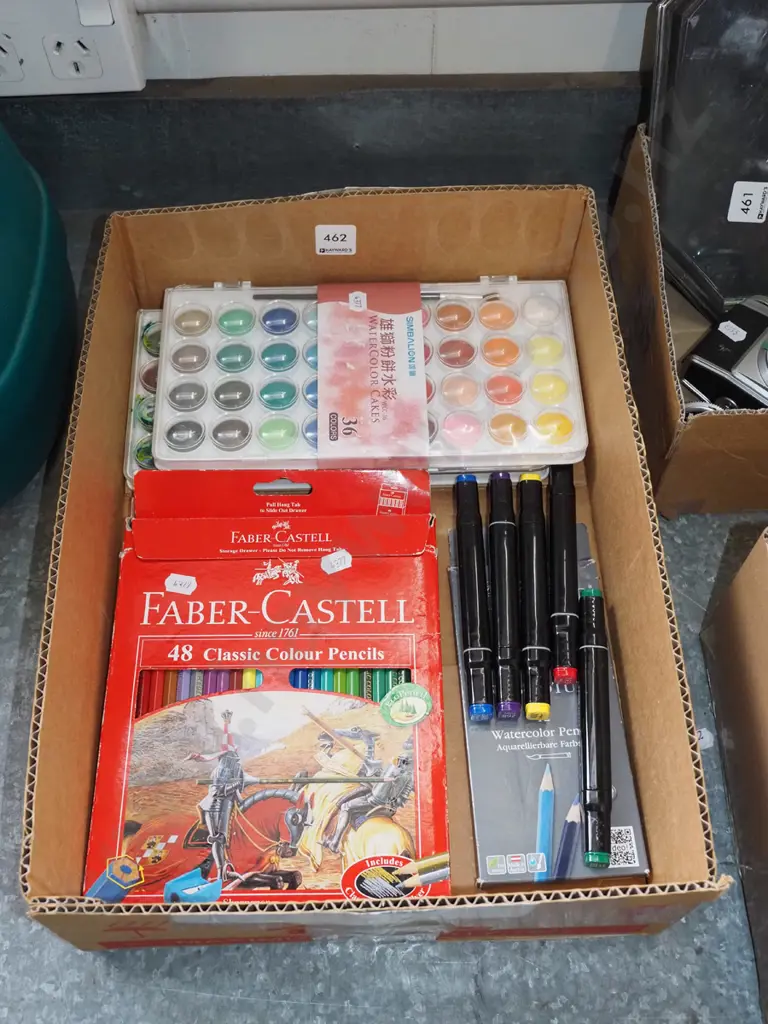box; artists supplies, pencils, watercolours etc Image 1++