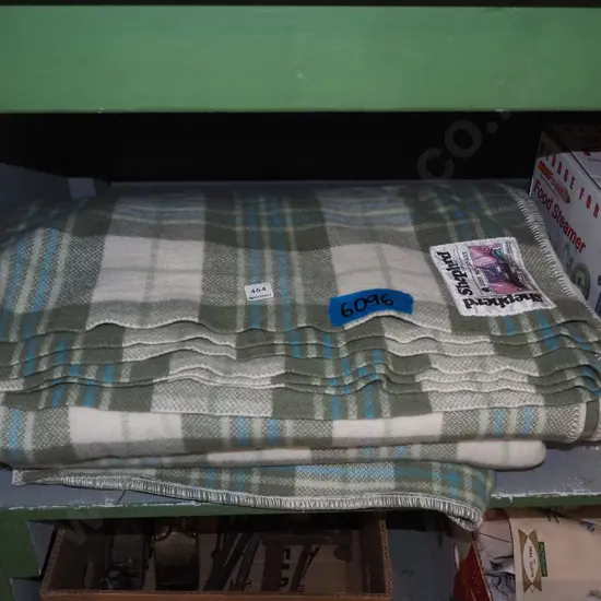 2x green checked woollen blankets