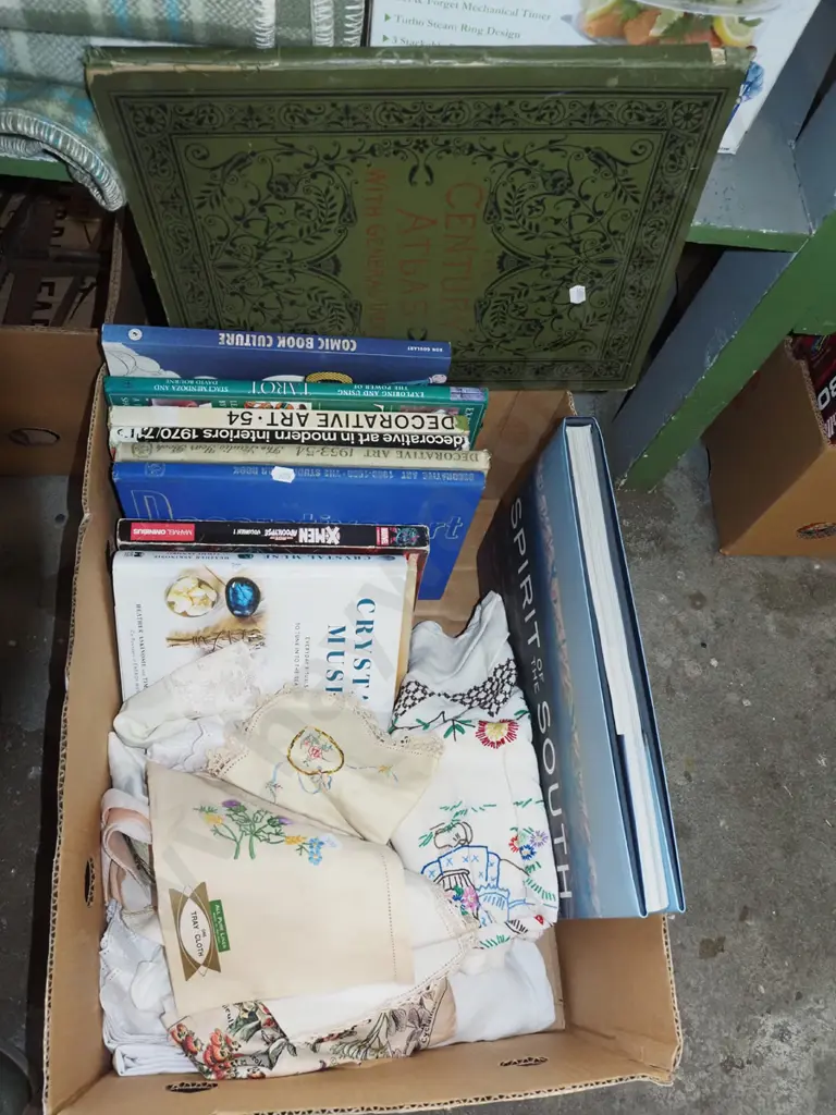 box of books, hand worked linen Image 1++
