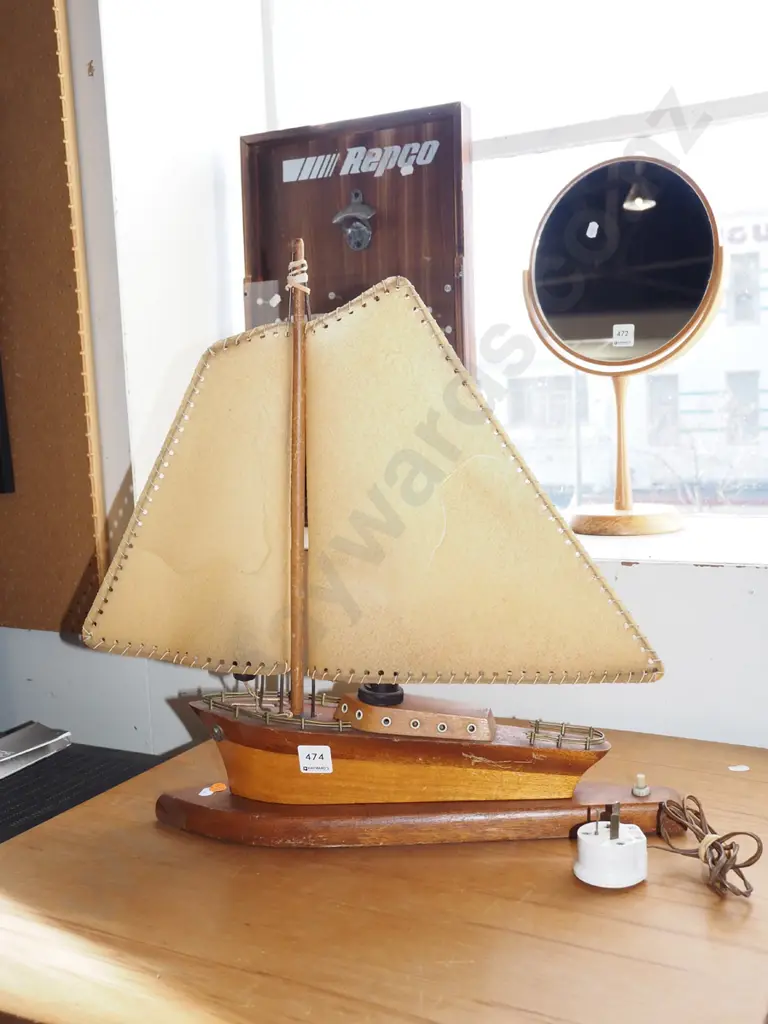 sailing ship themed table lamp - needs attention Image 1++