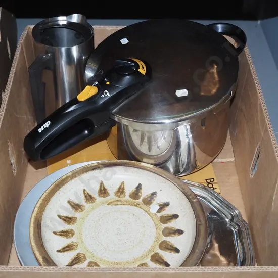 box; pressure cooker, water jug, tray etc