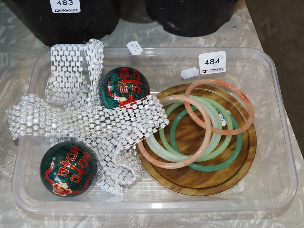 tray; meditation balls,  bangles, beaded belt etc Image 1++