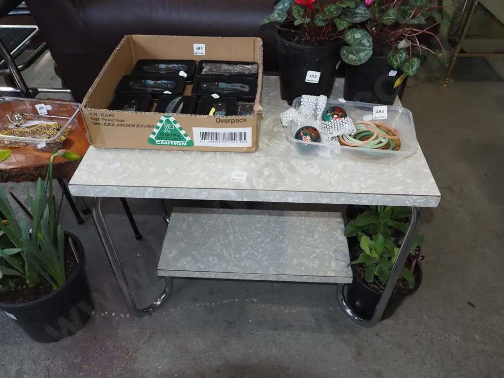 deco chrome and formica 2 tier end table - chrome in tidy condition H-490 W-610 D-400 Image 1++