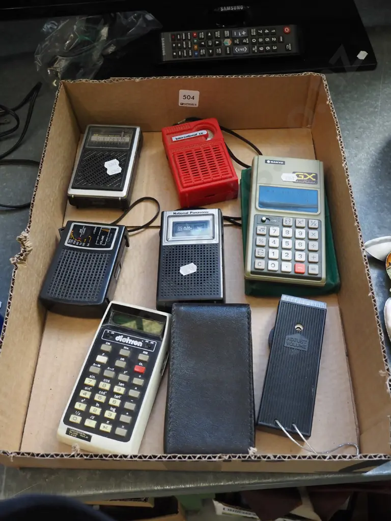 box; hand held transistor radios, early calculators - all As Is No Returns Image 1++