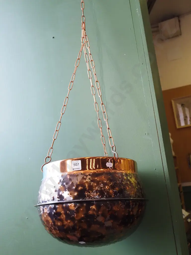 beaten brass hanging jardiniere Image 1++