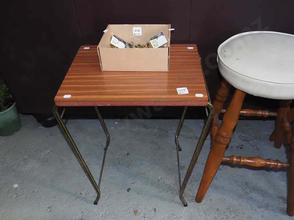 mid century wrought metal formica top end table Image 1++