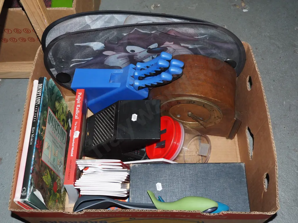 box; notebooks, mantle clock etc Image 1++