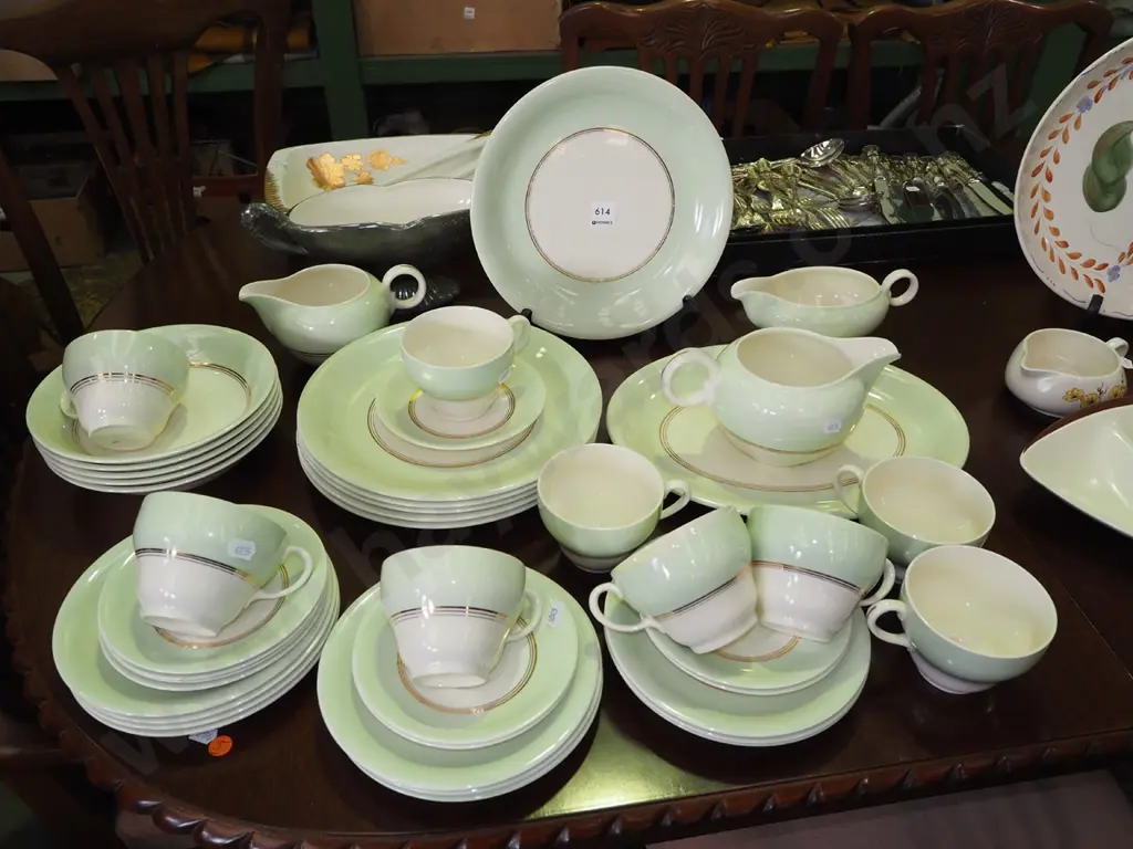 large assortment Johnson Bros cream, green and gold dinner items Image 1++