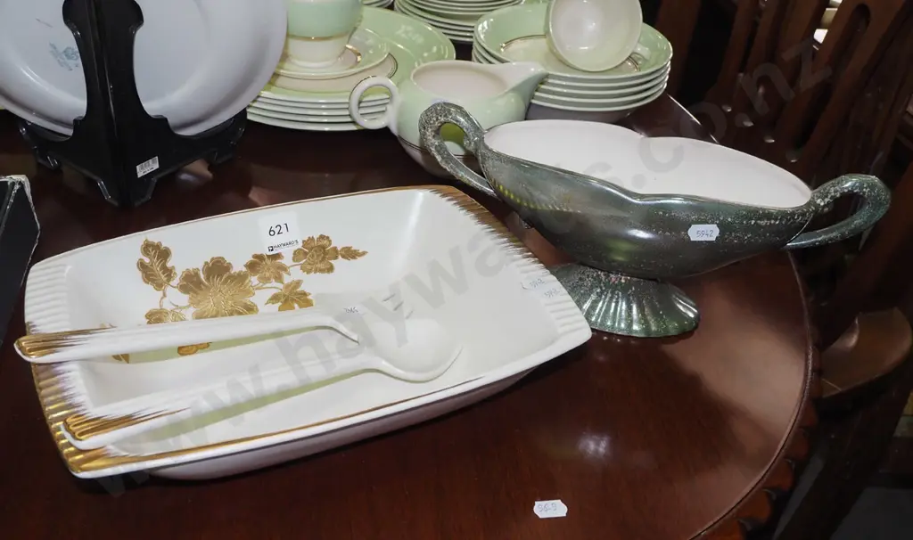 lustre ewer vase, Royal Winton salad bowl with matching servers Image 1++