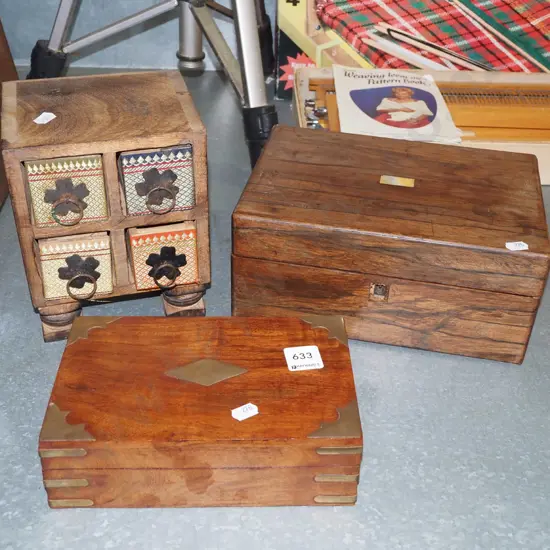 2x wooden storage boxes, small jewellery chest H-185