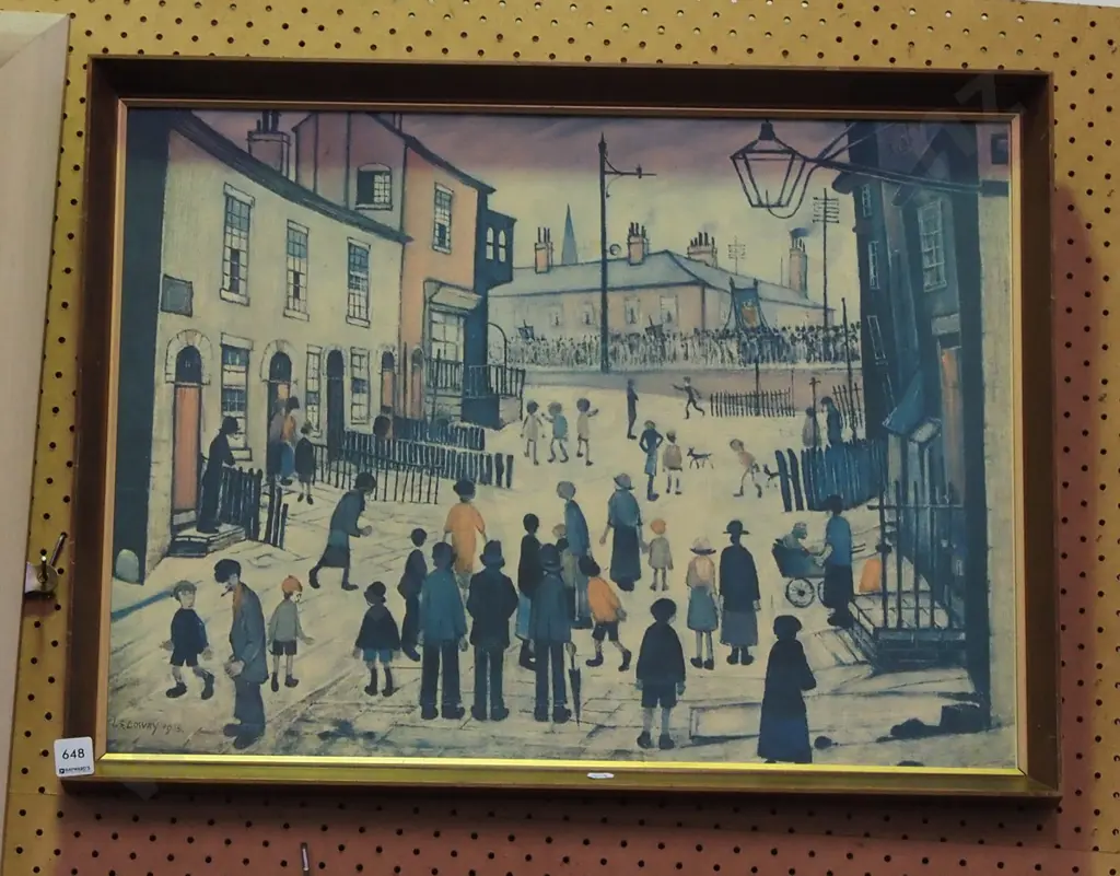 framed Lowry print - street scene Image 1++