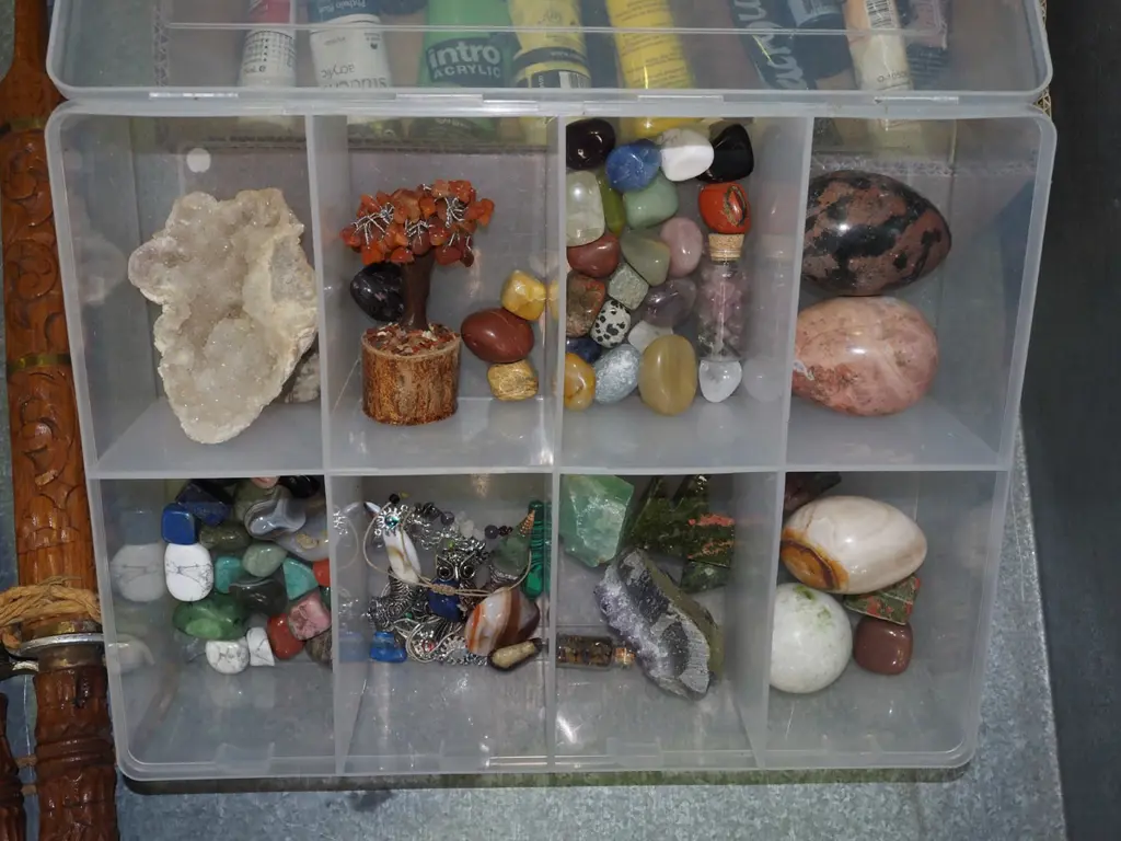 plastic organiser of polished stones, crystals etc Image 1++