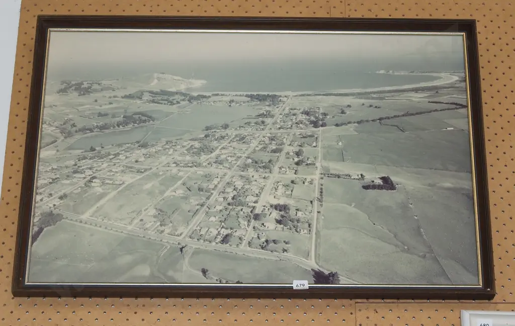 framed faded aerial photographic print - Waikouaiti? Image 1++