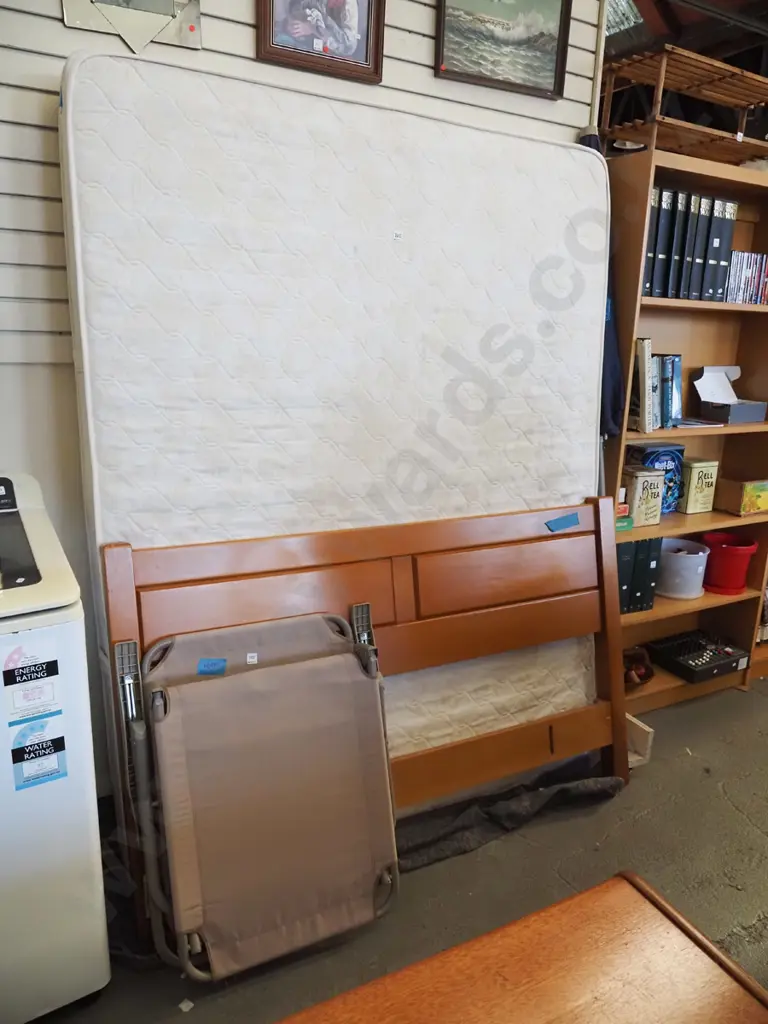 queen slat bed base, mattress and headboard Image 1++