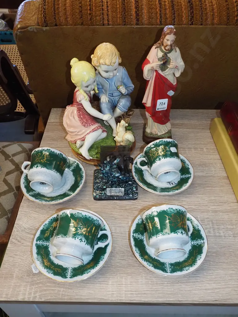 religious figurine, other figurines, cups, saucers, paua shell letter rack Image 1++