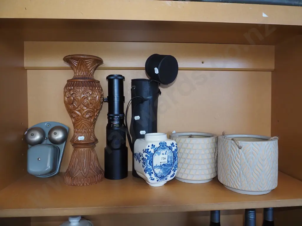jardinieres, camera lens, wooden vase, NZ Post bells Image 1++