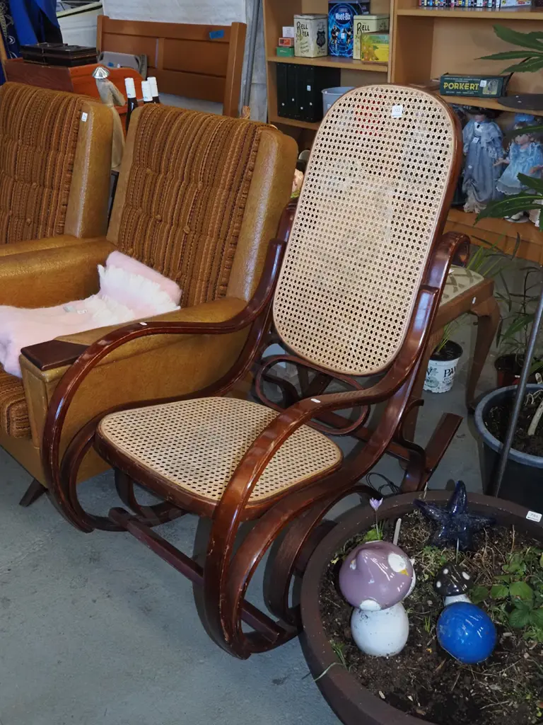 bentwood and rattan backed rocking chair Image 1++