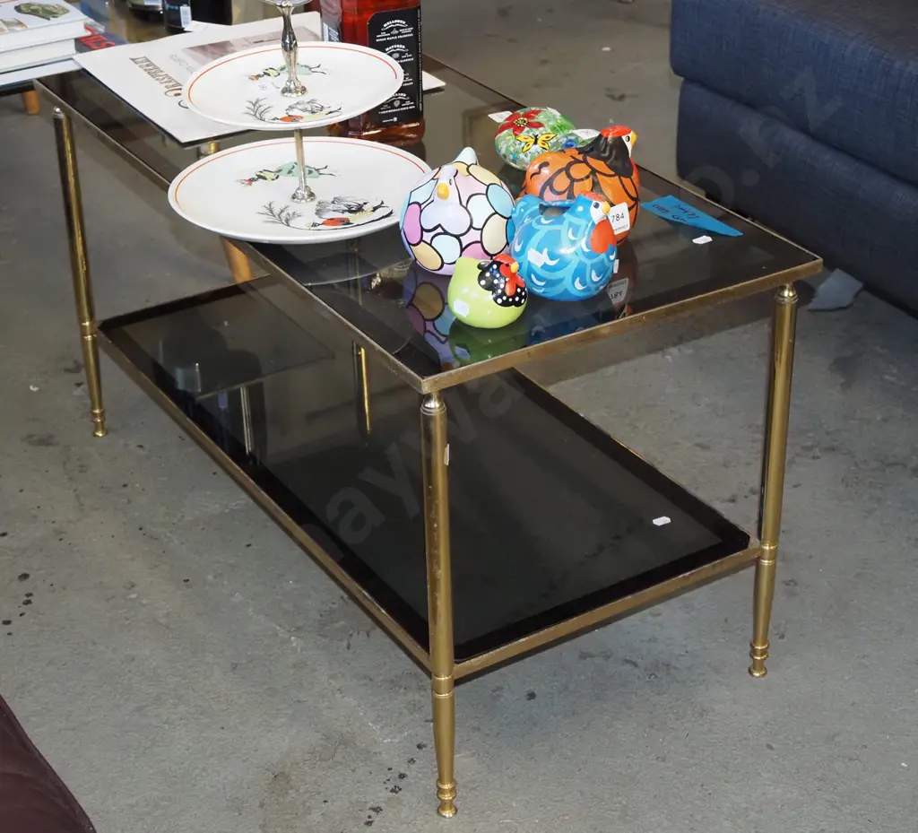 solid brass framed and smoked glass 2 tier coffee table Image 1++