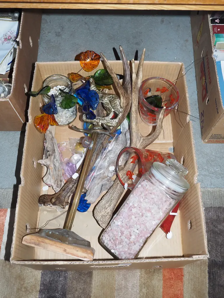 box; jar, polished stones, part fireside set etc Image 1++