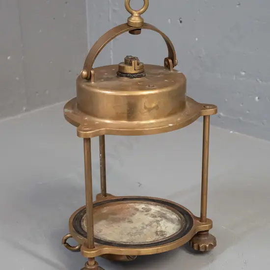 vintage Italian brass marine lantern housing with 3 closure screws, no glass insert, see photo for markings H-380