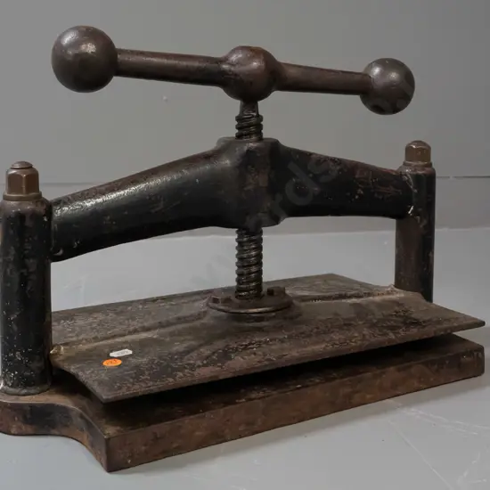 vintage heavy cast iron book press - Patrick Ritchie Edinburgh cast into platen - overall pitting and corrosion H-280