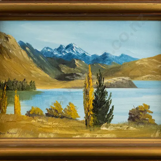 Don Parlane - oil on board lake and mountain scene H160 W245