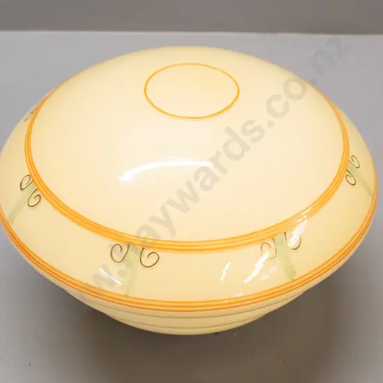 deco light fitting yellow glass with hand painted decoration, chrome journal - minor fretting around rim underneath