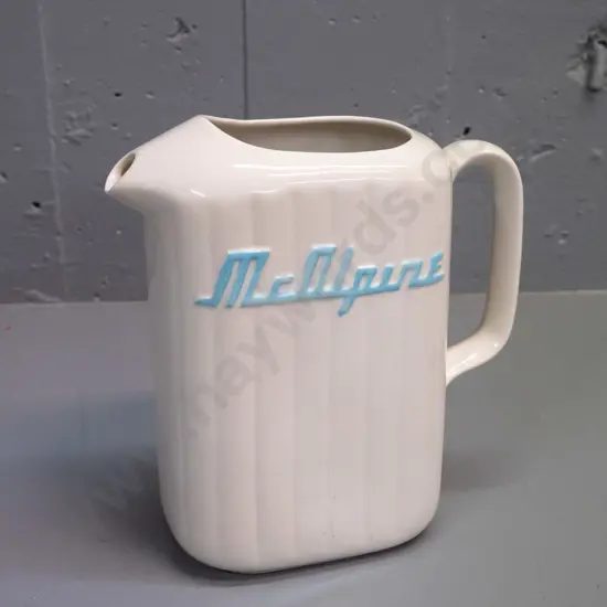 McAlpine refrigerator jug, no maker's marks - small hairline under-glaze flaw and a few spots of blue enamel on handle