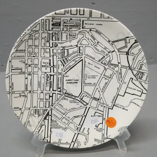 Crown Lynn Downtown series side plate, depicts Auckland streets. Some staining to back. D-170