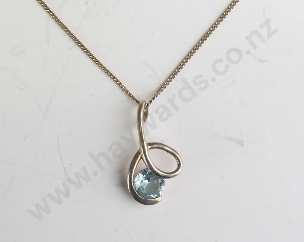 silver light blue stone necklace stamped 925 Image 1++