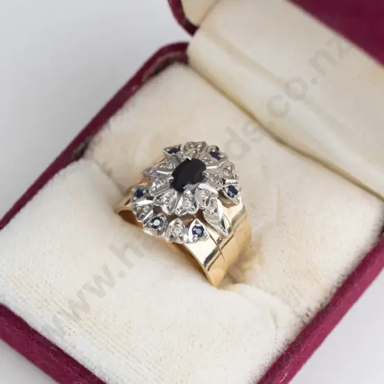 9ct 3 set rings trio with sapphire & diamonds 7.5gms