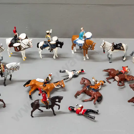 assorted painted cast metal military horse and rider figures, mixed eras, one marked Britains, most unmarked - some