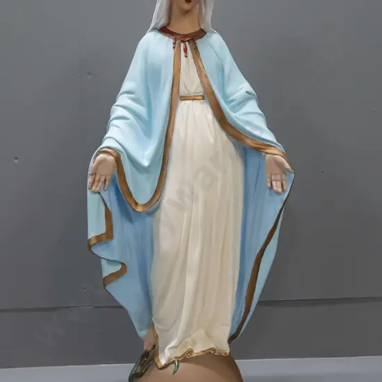 painted plaster religious figure - Mary stepping on a serpent - some chipping around base. H-660 W-280