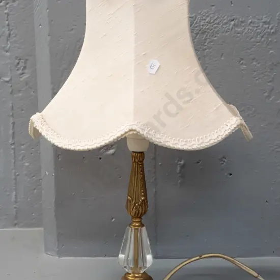 retro cast brass and glass small table or bedside lamp with panelled fabric shade H-400 Shade D-270 - some corrosion at