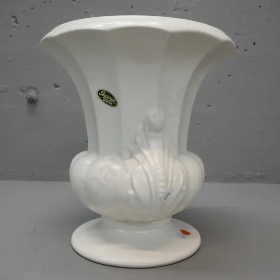 large Beswick urn-shaped vase, ribbed and gadrooned, original Beswick label. Some staining inside H-255 D-235