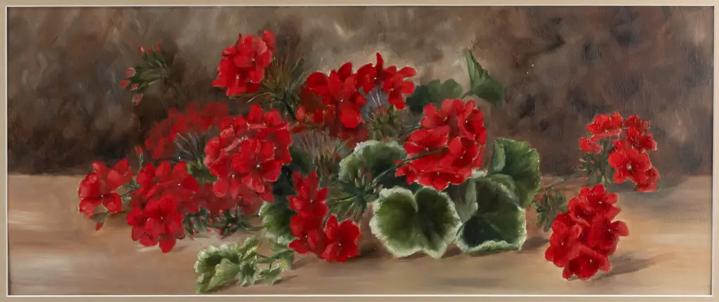 framed oil - geraniums H220 W550 Image 1++