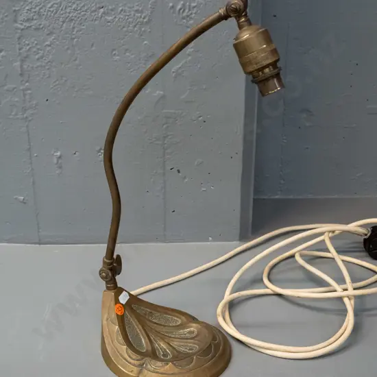 vintage cast brass table lamp with adjustable tilt stem - working, no shade H-410 as photographed