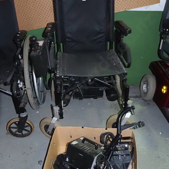 electric wheelchair and accessories - batteries untested, condition unknown - missing cushion