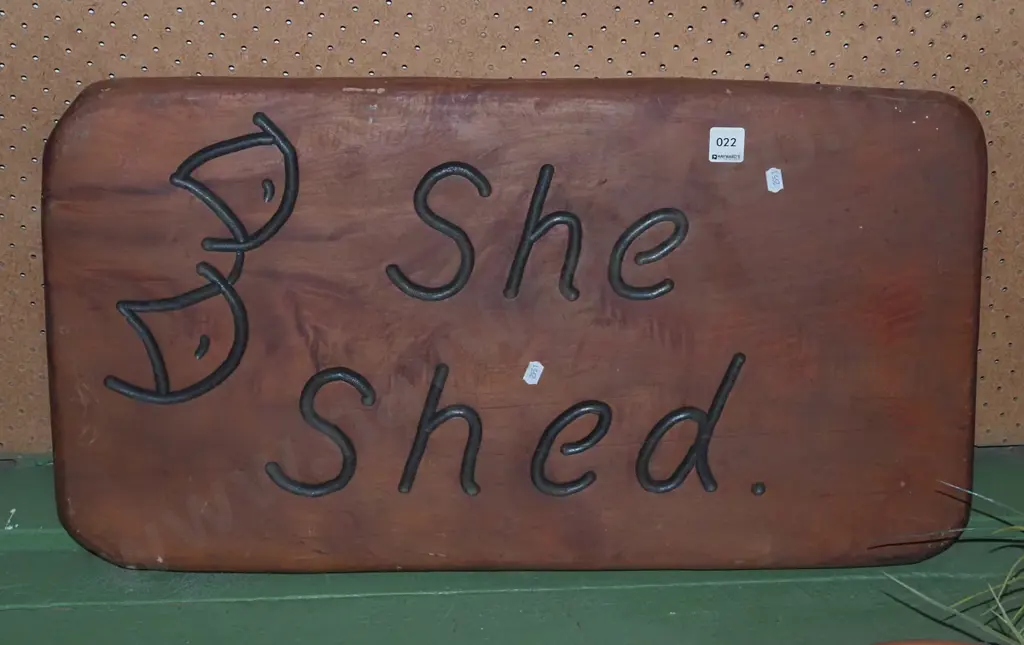 carved wooden She Shed sign Image 1++