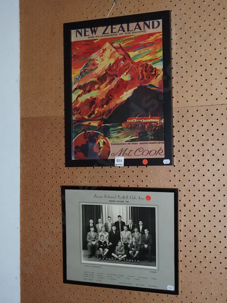 reproduction digital Mt Cook advertising print, framed photo - football 1957 - red dots Image 1++
