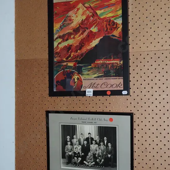 reproduction digital Mt Cook advertising print, framed photo - football 1957 - red dots