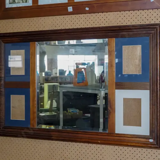 framed bevelled edge mirror with 4 sections of photographs H-620 W-1000