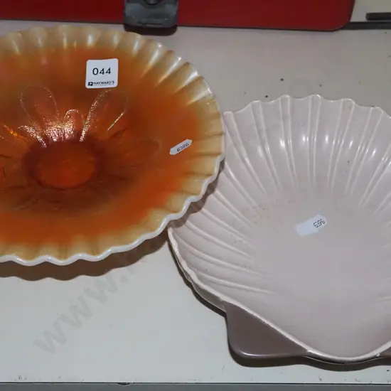 carnival glass bowl, Poole shell bowl